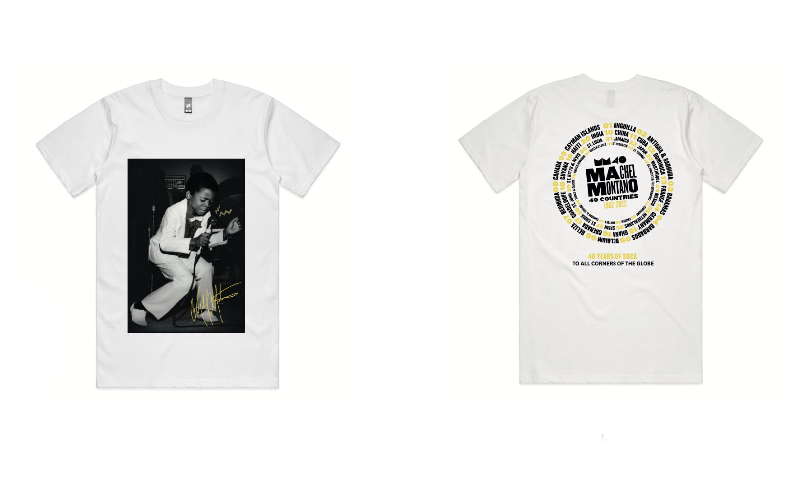 Young Machel 40 Years of Soca - White Tee – MACHEL MONTANO // SHOP